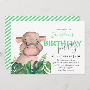 Safari hippo birthday party announcement