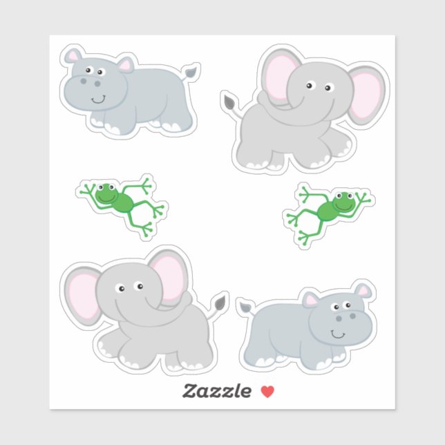 Safari Hippos and Elephants Sticker (Sheet)