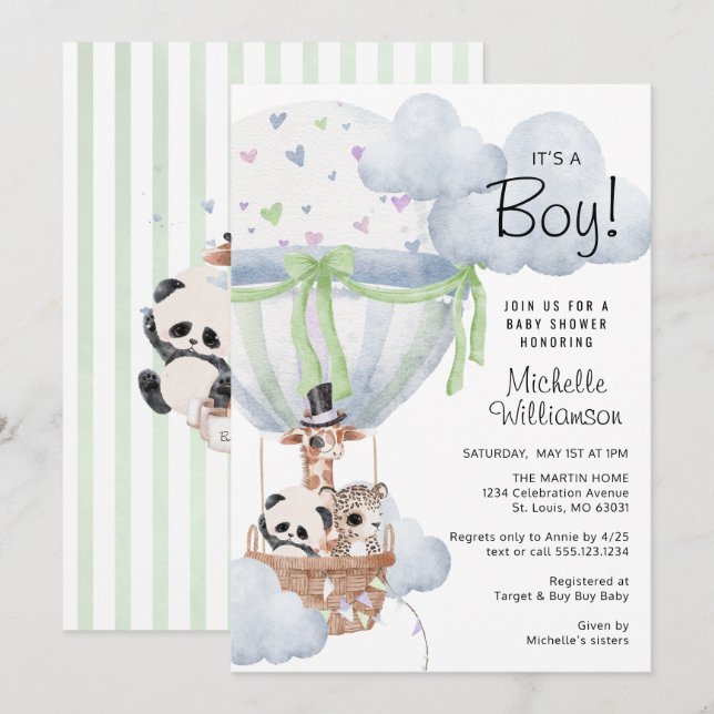 Safari Hot Air Balloon Baby Shower Invitation (Front/Back)