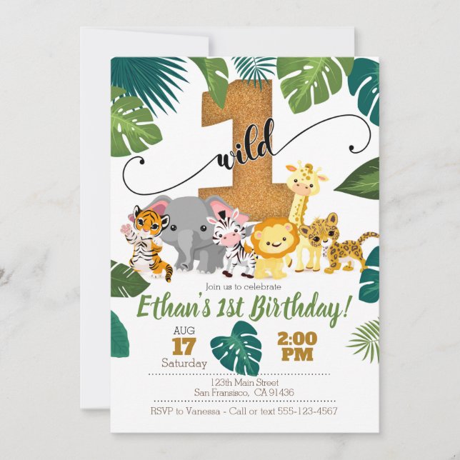 Safari Invitation for 1st Birthday (Front)