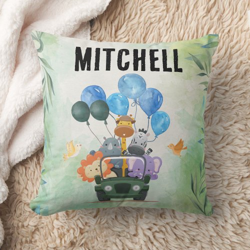 Safari Jeep Adventure Jungle Friends Custom  Throw Pillow