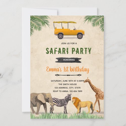 Safari jeep birthday theme invitation