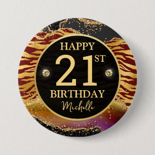 Safari Jungle Agate Gold Glitter 21st Birthday Button