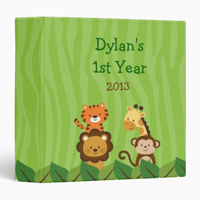 Safari Jungle Animal Baby Photo Album Scrapbook 3 Ring Binder (Front/Spine)