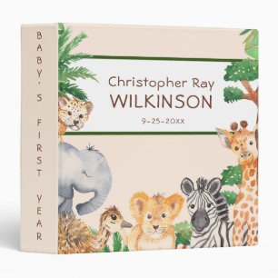 Safari Jungle Animal Baby’s First Year 3 Ring Bi Binder