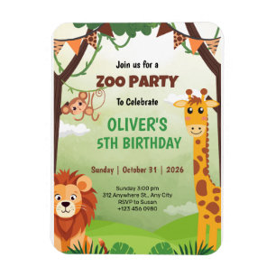 Safari Jungle Animal Birthday 5th Invitation Cards Magnet