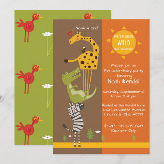 Safari jungle animal birthday party invitation