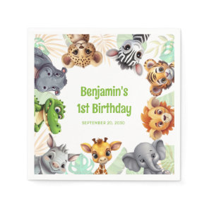 Safari Jungle Animal Child's 1st Birthday Party Napkins