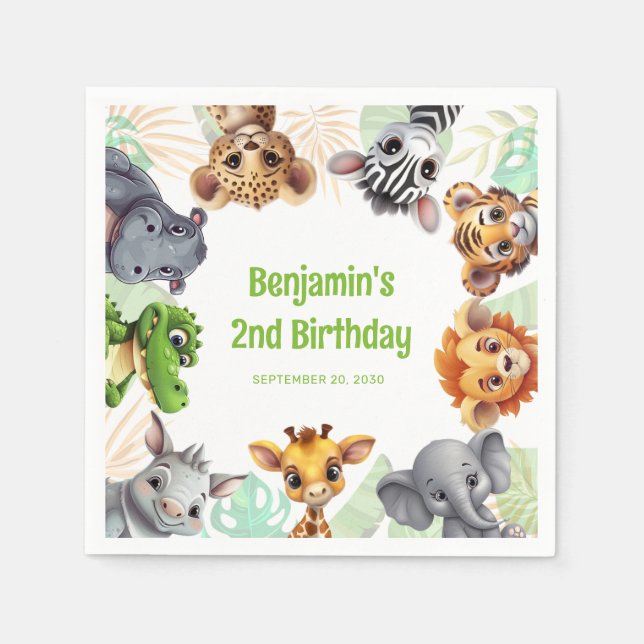 Safari Jungle Animal Child's 2nd Birthday Party Napkins (Front)