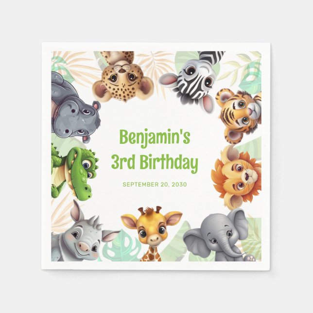 Safari Jungle Animal Child's Birthday Party Napkins (Front)