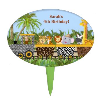 Safari Jungle Animal In Train Birthday Cake Topper by SpecialOccasionCards at Zazzle