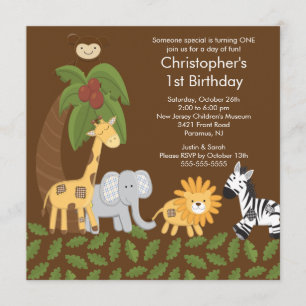 Safari Jungle Animal Kid Birthday Party Invitation