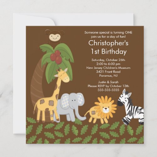 Safari Jungle Animal Kid Birthday Party Invitation