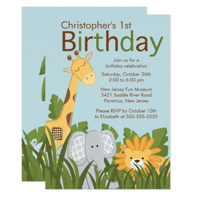 Safari Jungle Animal Kid Birthday Party Invitation