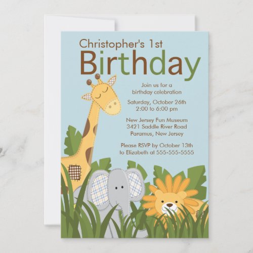 Safari Jungle Animal Kid Birthday Party Invitation