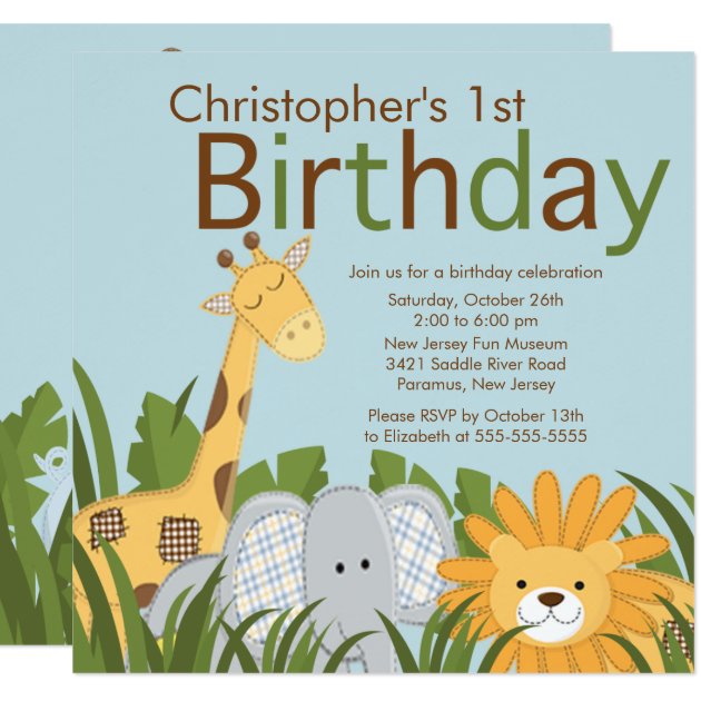 Safari Jungle Animal Kid Birthday Party Invitation