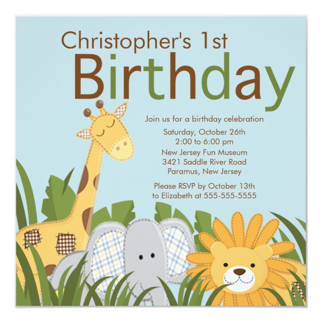 Safari Jungle Animal Kid Birthday Party Invitation