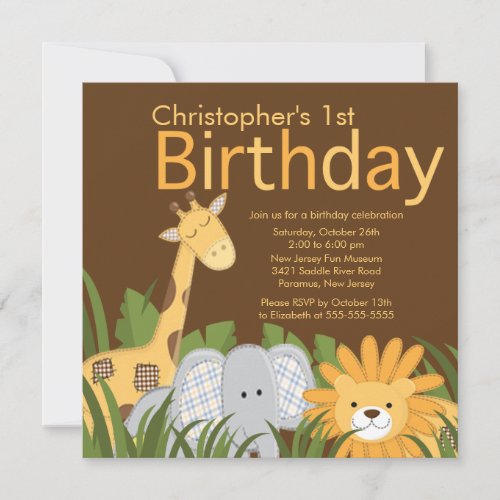 Safari Jungle Animal Kid Birthday Party Invitation