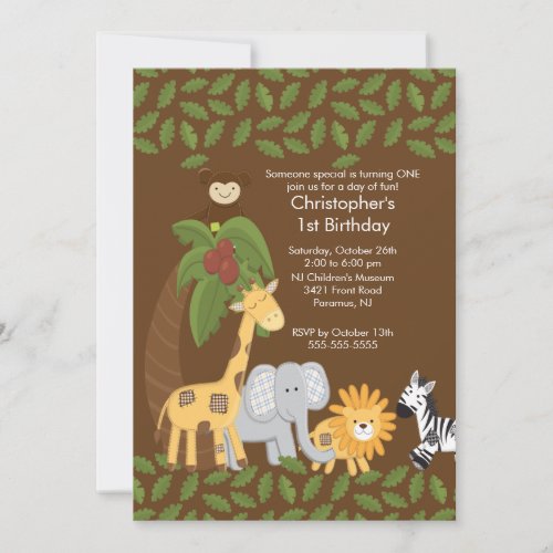 Safari Jungle Animal Kid Birthday Party Invitation
