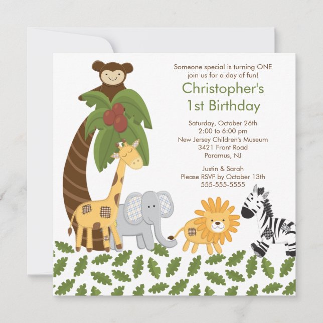 Safari Jungle Animal Kid Birthday Party Invitation (Front)