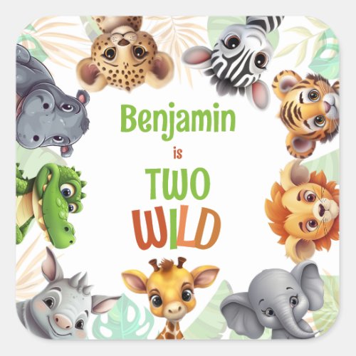 Safari Jungle Animal Kids Two Wild Birthday Party Square Sticker