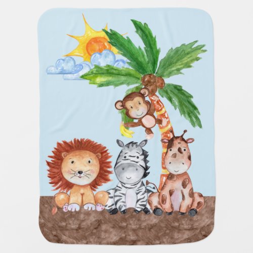 Safari Jungle Animal Name Birth Date Baby Blanket