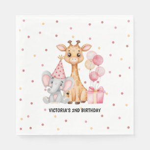 Safari Jungle Animal Pink Girls Birthday Napkins