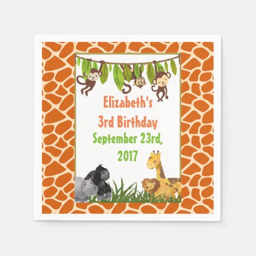Safari Jungle Animal Theme Birthday Party Napkins