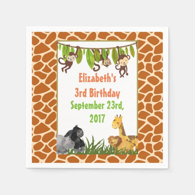 Safari Jungle Animal Theme Birthday Party Napkins (Front)