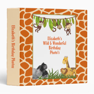 Safari Jungle Animal Theme Birthday Photo 3 Ring Binder
