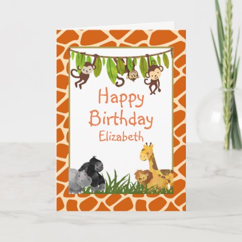 Safari Jungle Animal Theme Happy Birthday Card