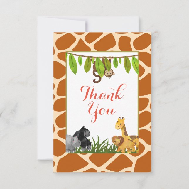 Safari Jungle Animal Theme Party Thank You (Front)