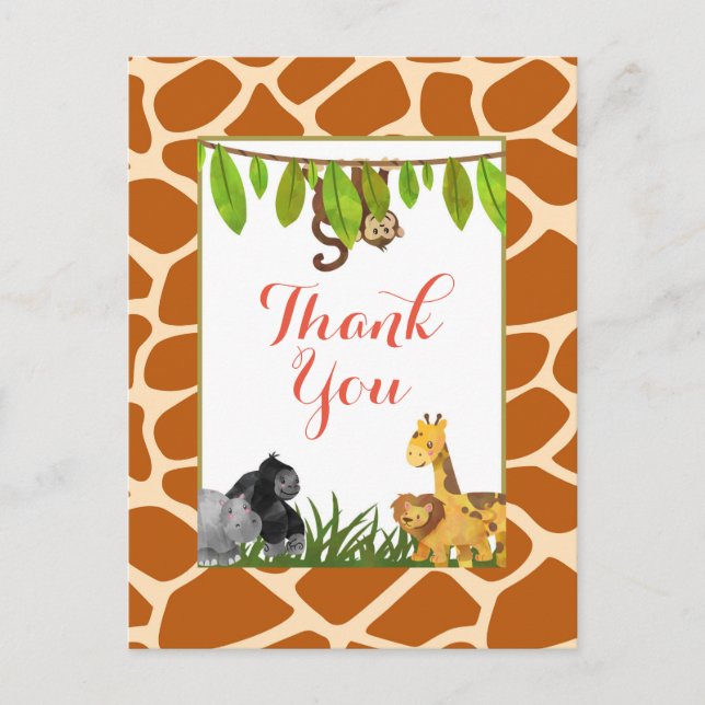 Safari Jungle Animal Theme Party Thank You Postcard (Front)