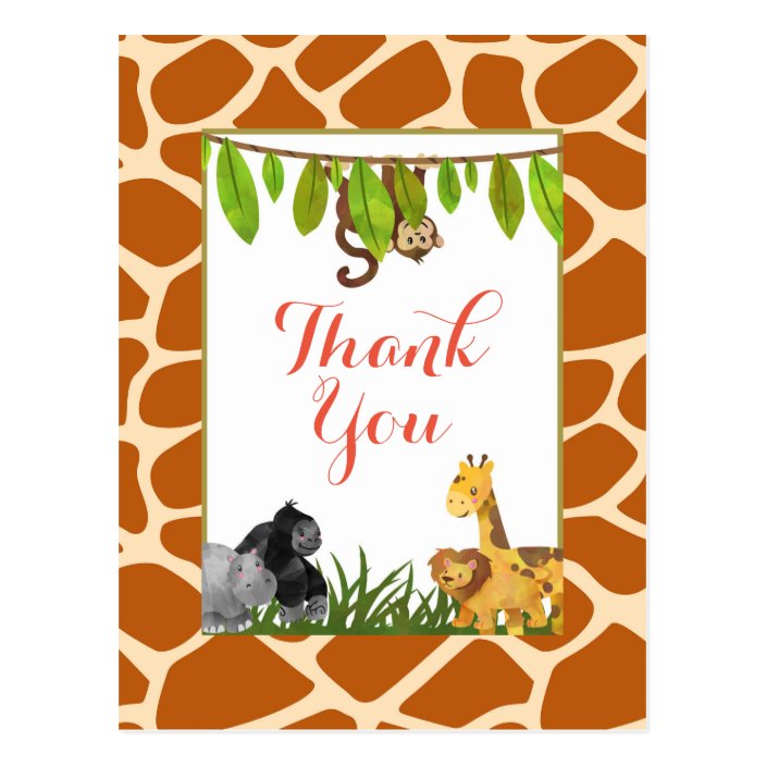 Safari Jungle Animal Theme Party Thank You Postcard