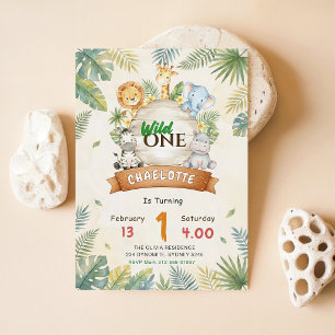 Safari Jungle Animal Wild One 1st Birthday Invitation