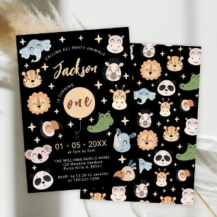 Safari Jungle animals 1st birthday boy invitation