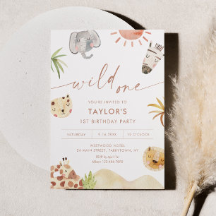 SAFARI Jungle Animals 1st Birthday Party Invitation