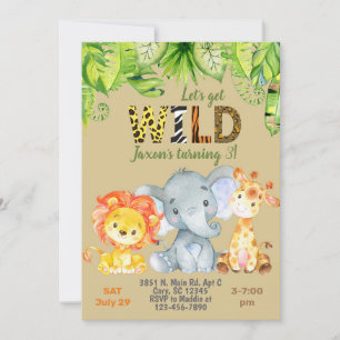 Safari Jungle animals 3rd birthday invitation. Invitation