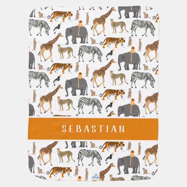 Safari Jungle Animals Add Your Name Baby Blanket (Back)