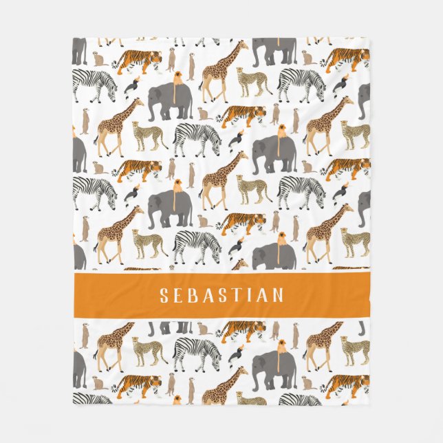 Safari Jungle Animals Add Your Name Fleece Blanket (Front)