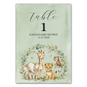 Safari Jungle Animals Animal Baby Shower Table Number