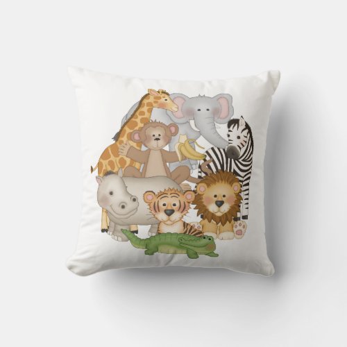 Safari Jungle Animals Baby Boy Birth Announcement Throw Pillow