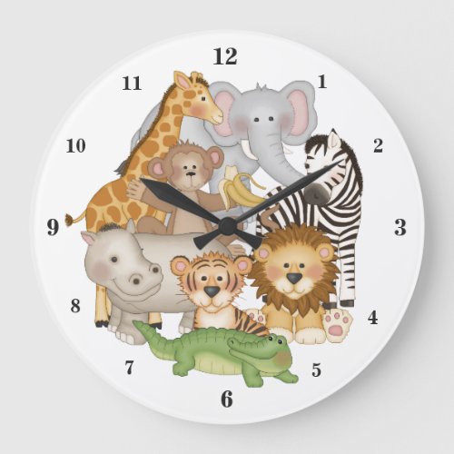 Safari Jungle Animals Baby Boy Girl Nursery Large Clock