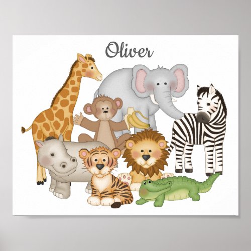Safari Jungle Animals Baby Boy Nursery Kids Art Poster