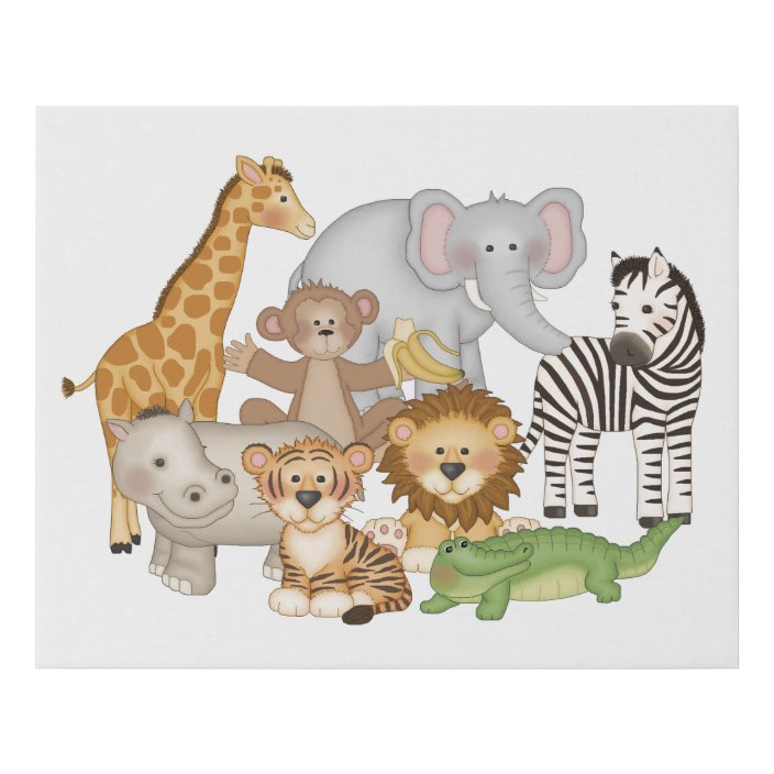 Safari Jungle Animals Baby Boy Nursery Kids Room Faux Canvas
