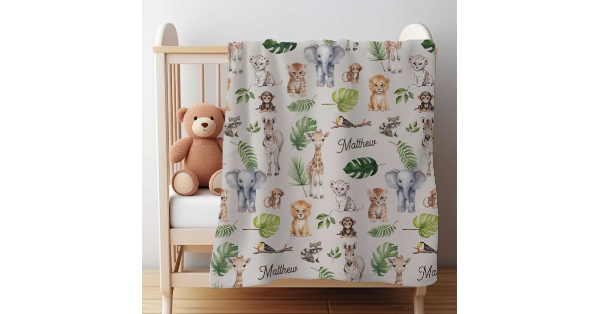 Safari Jungle Animals Baby Boy Personalized name Baby Blanket | Zazzle