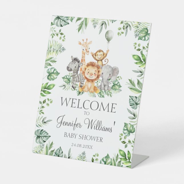 Safari Jungle Animals Baby Boy Shower Welcome Sign (Front)