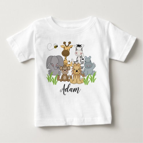 Safari Jungle Animals Baby Kids Name Baby T_Shirt