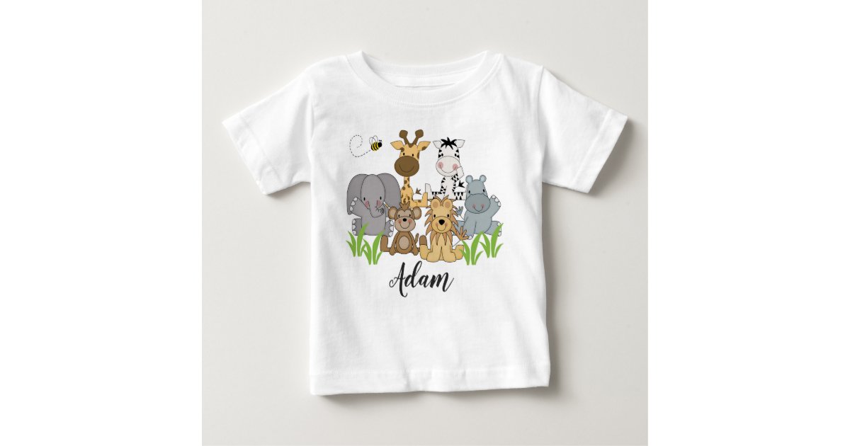 Safari Jungle Animals Baby Kids Name Baby T-Shirt | Zazzle