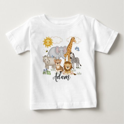 Safari Jungle Animals Baby Kids Name Birthday Baby T_Shirt